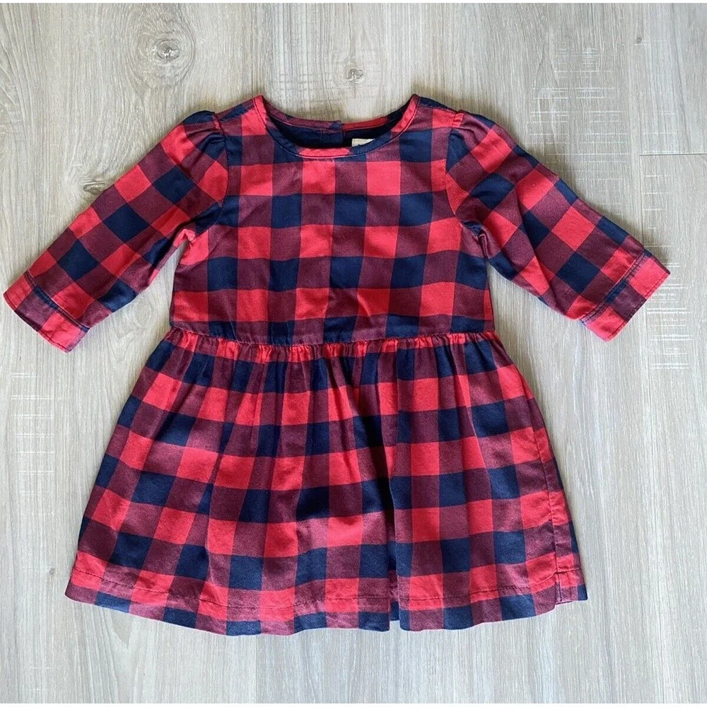 gap christmas dress BABY Girls Red & Black Buffalo Plaid Long Sleeve Dress. Toddler 2y pantsize-34